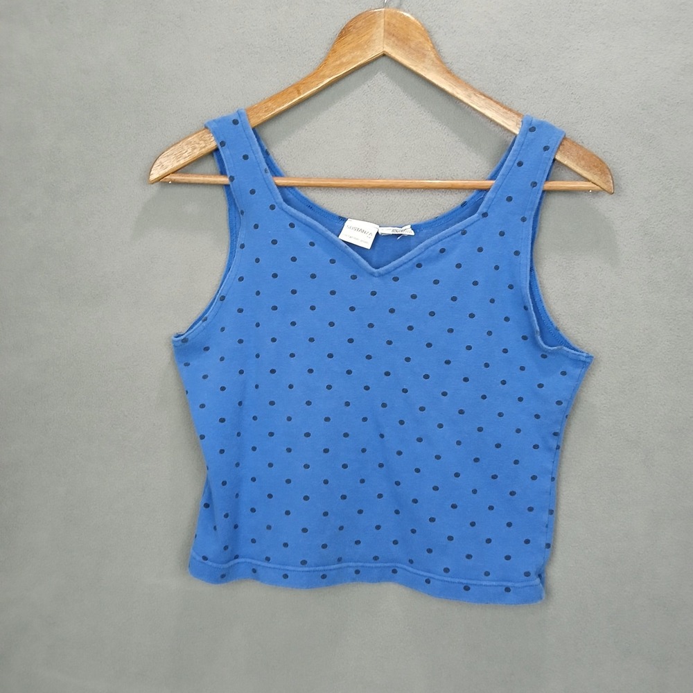 Sostanza Cropped Tank Top Womens Large Blue Cotton Stretch Polka Dot Sweetheart